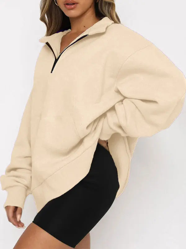 Blue Zone Planet |  Pocket Top Half Zip Pullover Long Sleeve Sweatshirt Sweatshirt BLUE ZONE PLANET