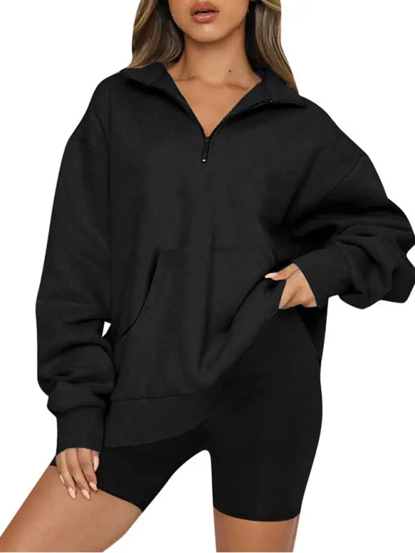 Blue Zone Planet |  Pocket Top Half Zip Pullover Long Sleeve Sweatshirt Sweatshirt BLUE ZONE PLANET