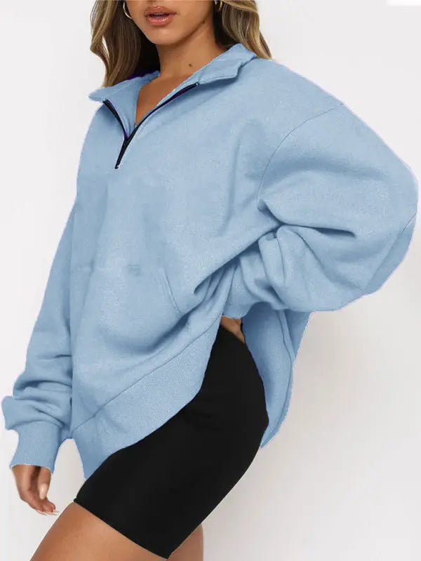 Blue Zone Planet |  Pocket Top Half Zip Pullover Long Sleeve Sweatshirt Sweatshirt BLUE ZONE PLANET