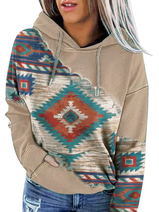 Blue Zone Planet |  Positioning print coat top ladies hooded sweater BLUE ZONE PLANET