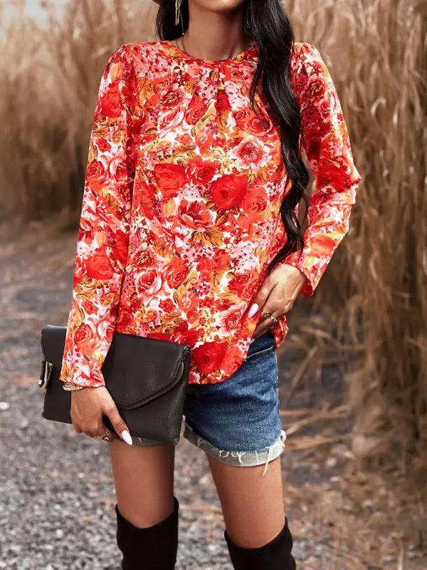 Blue Zone Planet | Printed Round Neck Long Sleeve Top BLUE ZONE PLANET