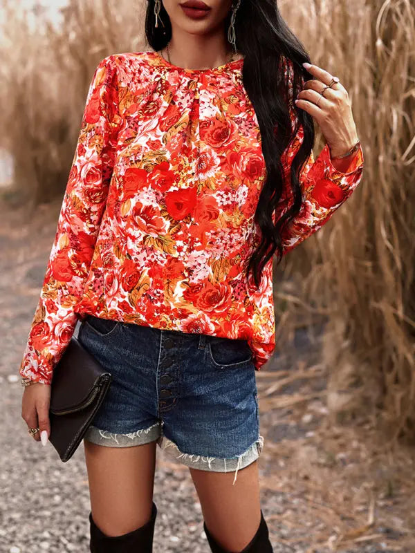Blue Zone Planet | Printed Round Neck Long Sleeve Top BLUE ZONE PLANET