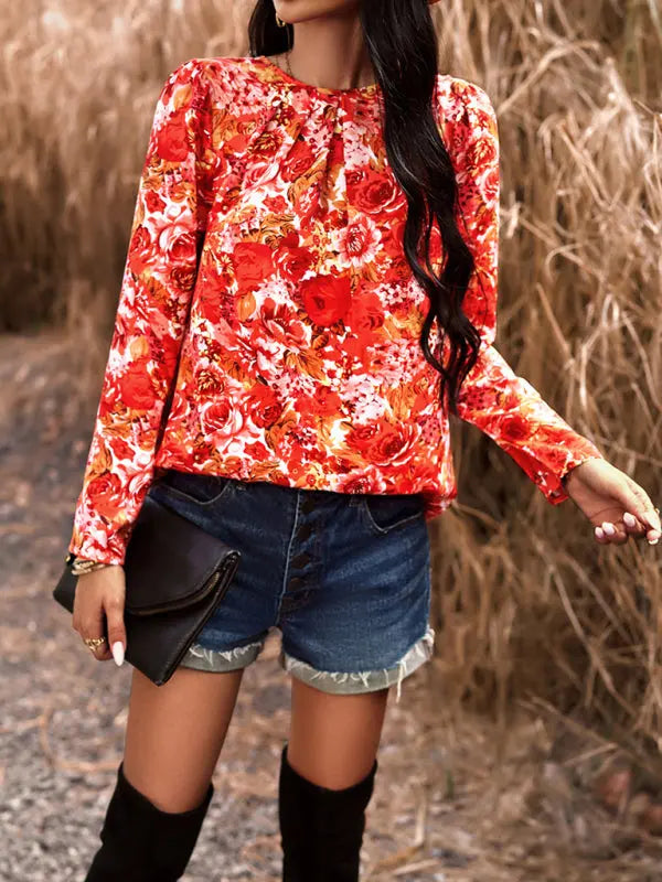Blue Zone Planet | Printed Round Neck Long Sleeve Top BLUE ZONE PLANET