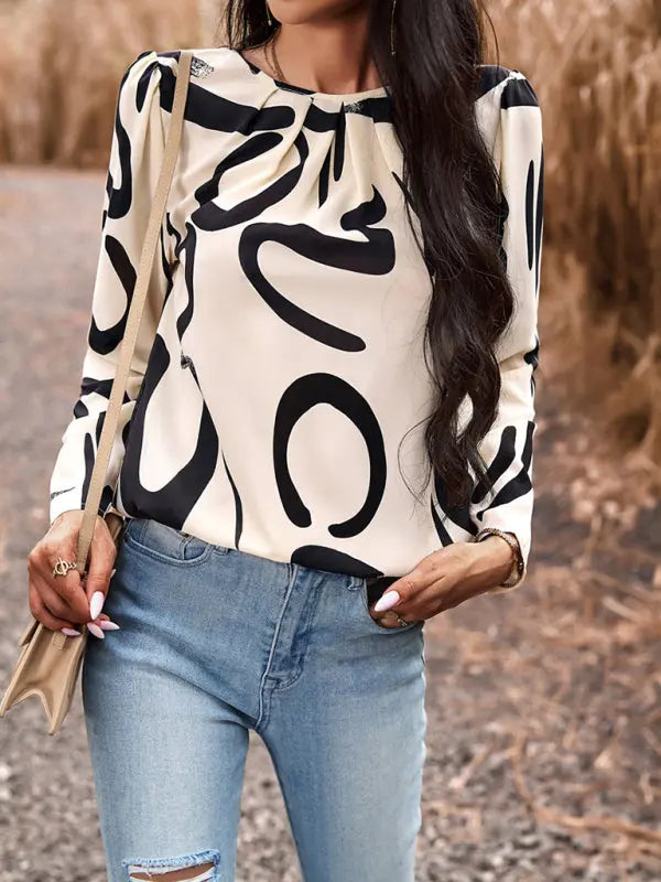 Blue Zone Planet | Printed Round Neck Long Sleeve Top BLUE ZONE PLANET