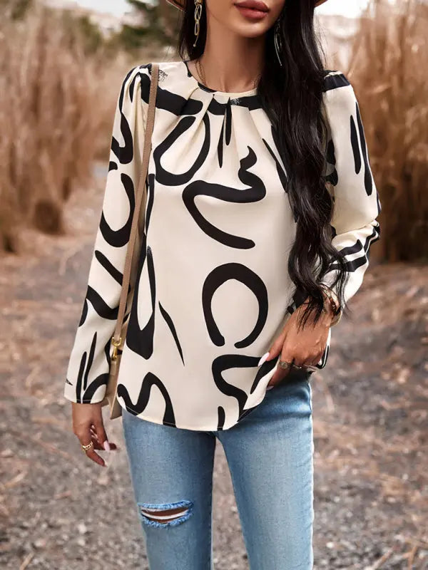 Blue Zone Planet | Printed Round Neck Long Sleeve Top BLUE ZONE PLANET