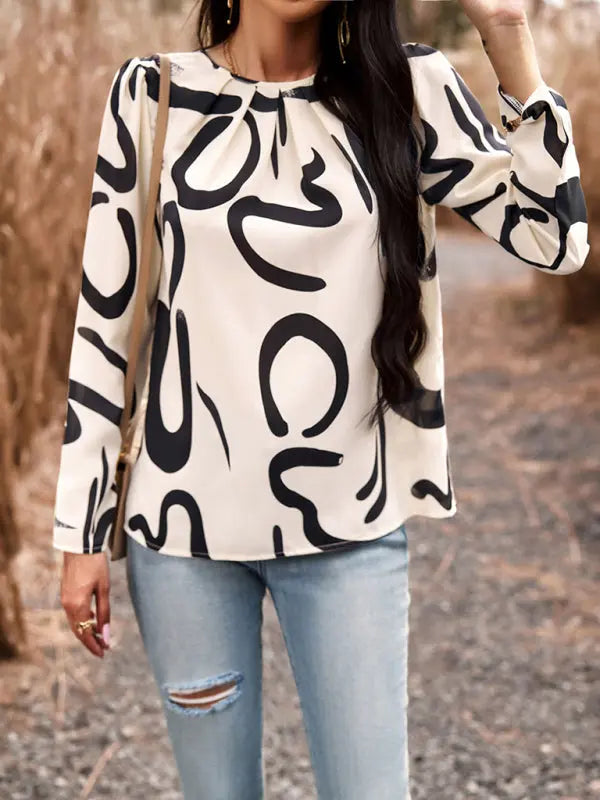 Blue Zone Planet | Printed Round Neck Long Sleeve Top BLUE ZONE PLANET