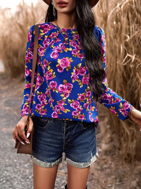 Blue Zone Planet | Printed Round Neck Long Sleeve Top BLUE ZONE PLANET