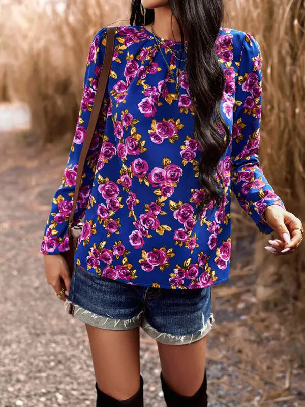 Blue Zone Planet | Printed Round Neck Long Sleeve Top BLUE ZONE PLANET
