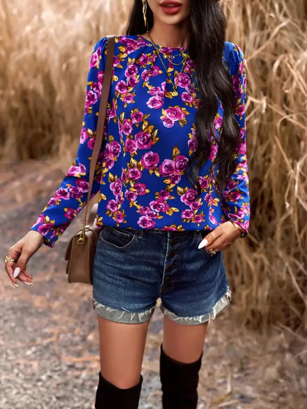 Blue Zone Planet | Printed Round Neck Long Sleeve Top BLUE ZONE PLANET