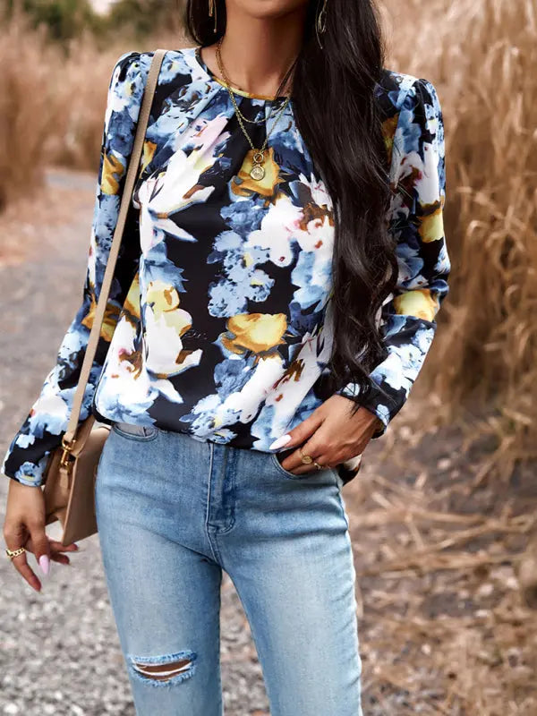 Blue Zone Planet | Printed Round Neck Long Sleeve Top BLUE ZONE PLANET