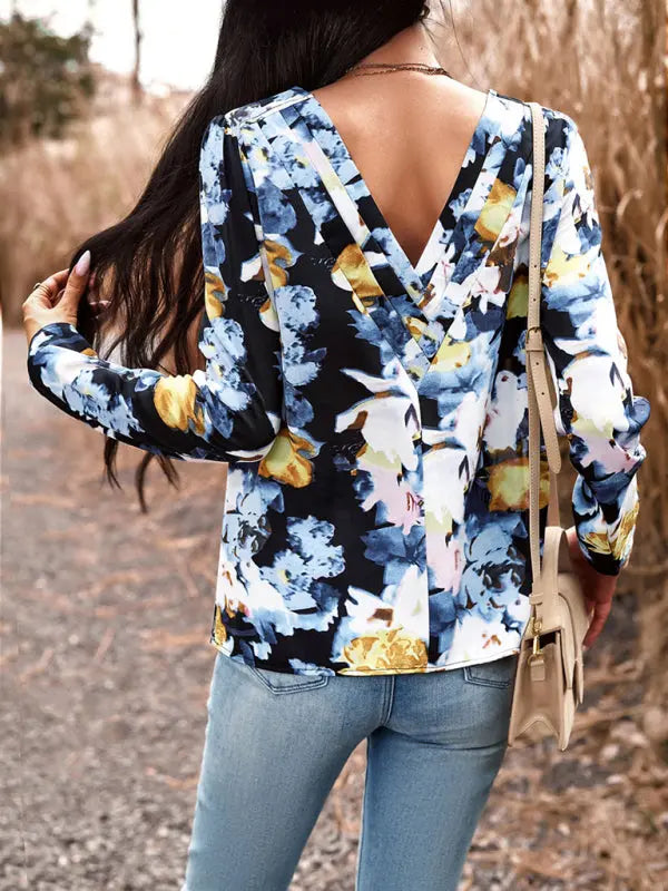Blue Zone Planet | Printed Round Neck Long Sleeve Top BLUE ZONE PLANET