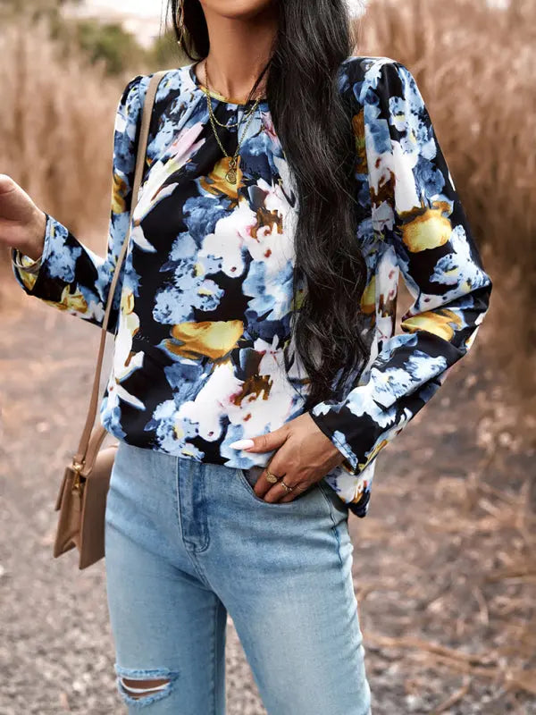 Blue Zone Planet | Printed Round Neck Long Sleeve Top BLUE ZONE PLANET