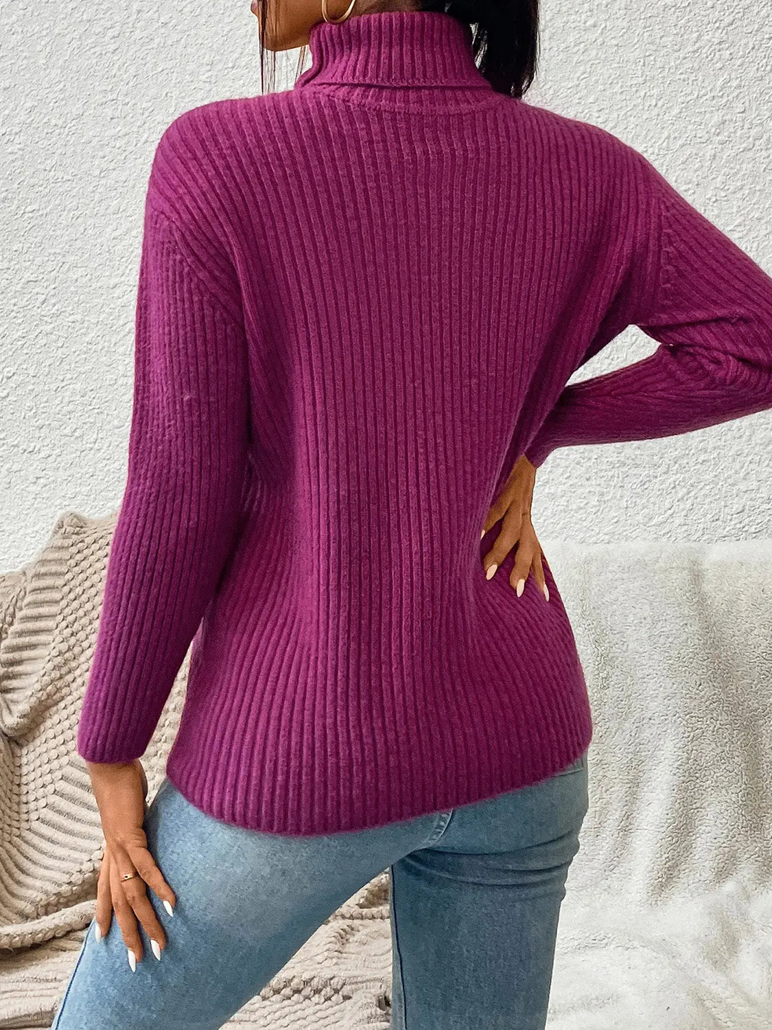 Blue Zone Planet |  Ribbed Turtle Neck Long Sleeve Sweater BLUE ZONE PLANET