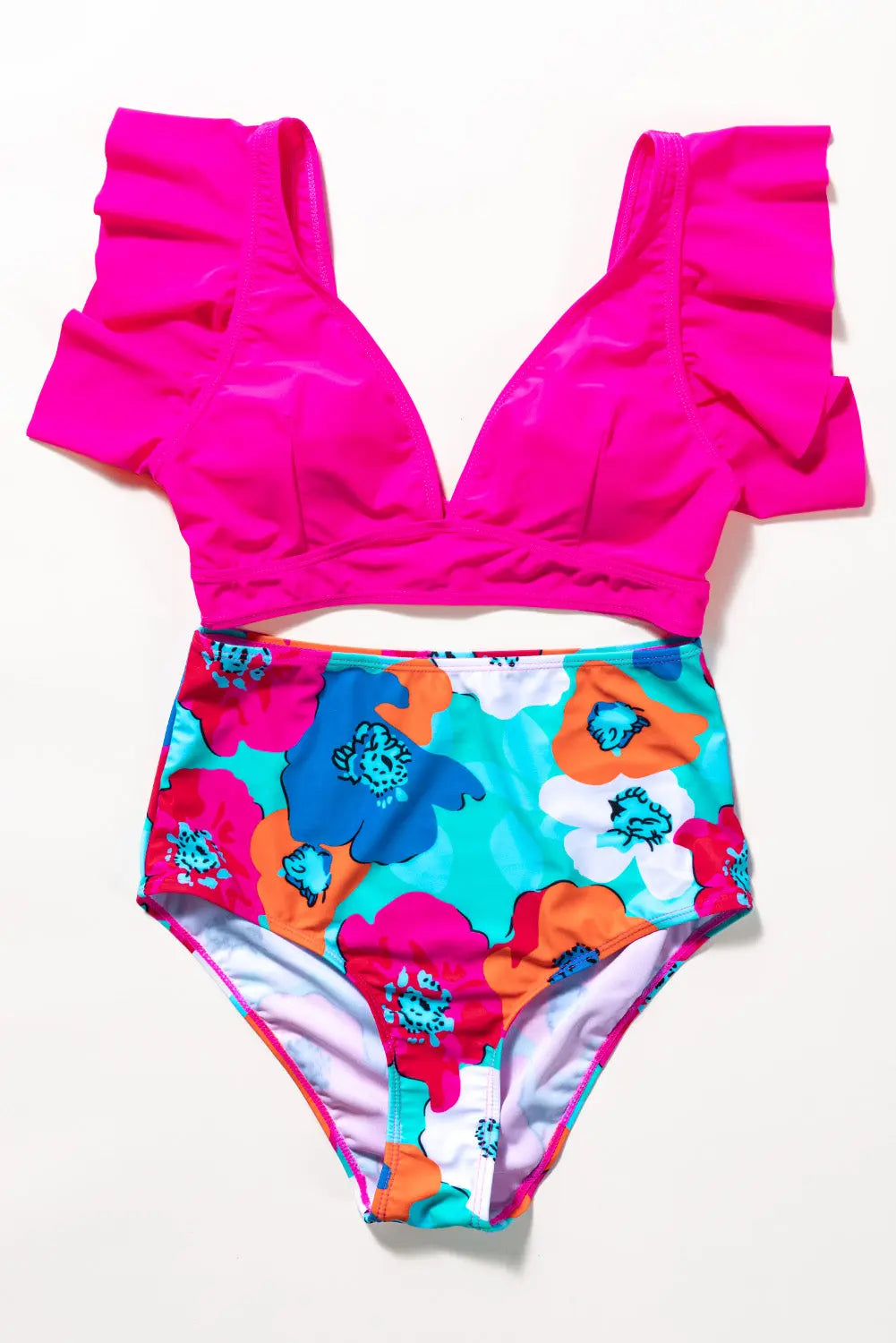 Blue Zone Planet |  Rose Red Floral Print High Waist Bikini Bottoms Blue Zone Planet