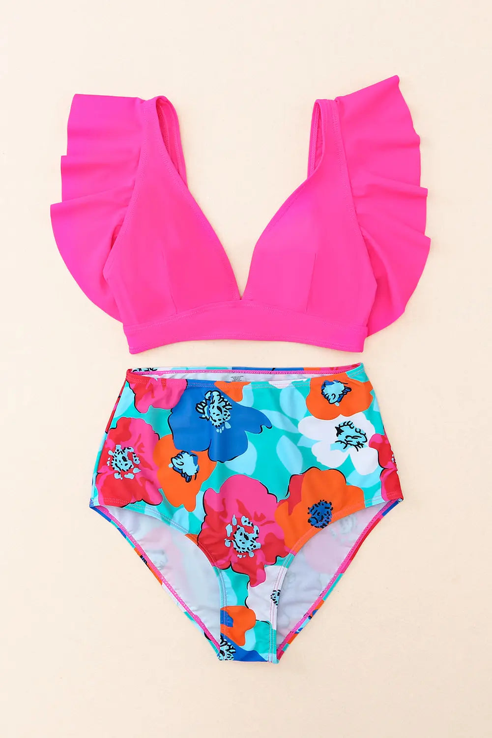 Blue Zone Planet |  Rose Red Floral Print High Waist Bikini Bottoms Blue Zone Planet