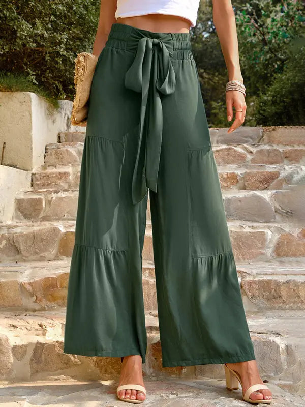 Blue Zone Planet |  Roxy's summer loose casual wide-leg solid color trousers kakaclo