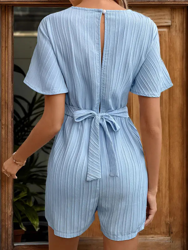 Blue Zone Planet | Ruffle Sleeve Lace-up Textured Jumpsuit BLUE ZONE PLANET