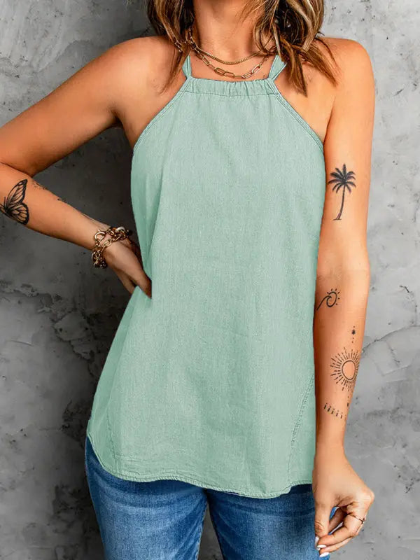 Blue Zone Planet | Solid Color Halter Neck Loose Tank Top BLUE ZONE PLANET