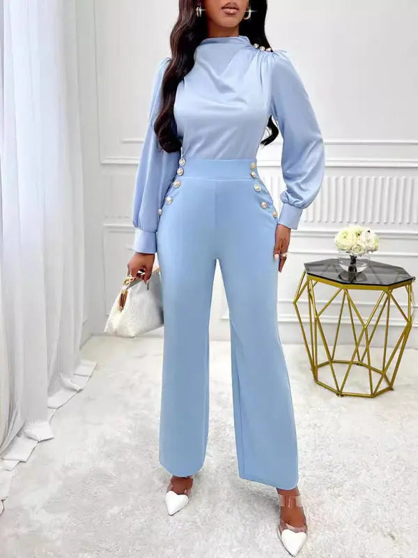 Blue Zone Planet | Solid Color High Waist Slim Straight Trendy Trousers BLUE ZONE PLANET