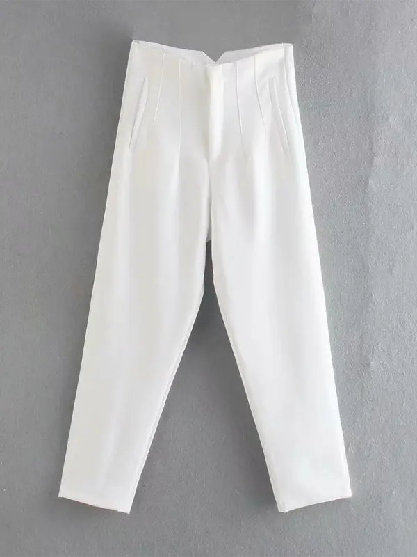 Blue Zone Planet |  Solid Color High Waist Trousers Slim Pants BLUE ZONE PLANET