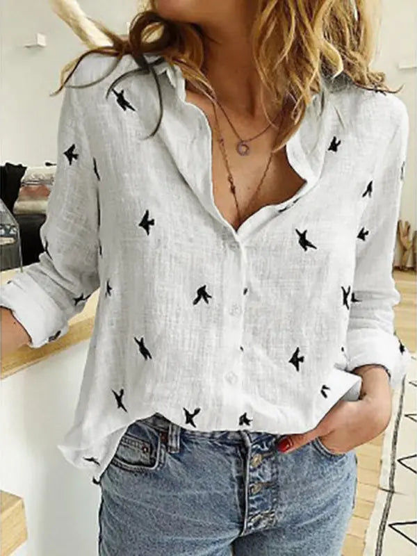 Blue Zone Planet | Solid Color Loose Long Sleeve Linen Shirt BLUE ZONE PLANET
