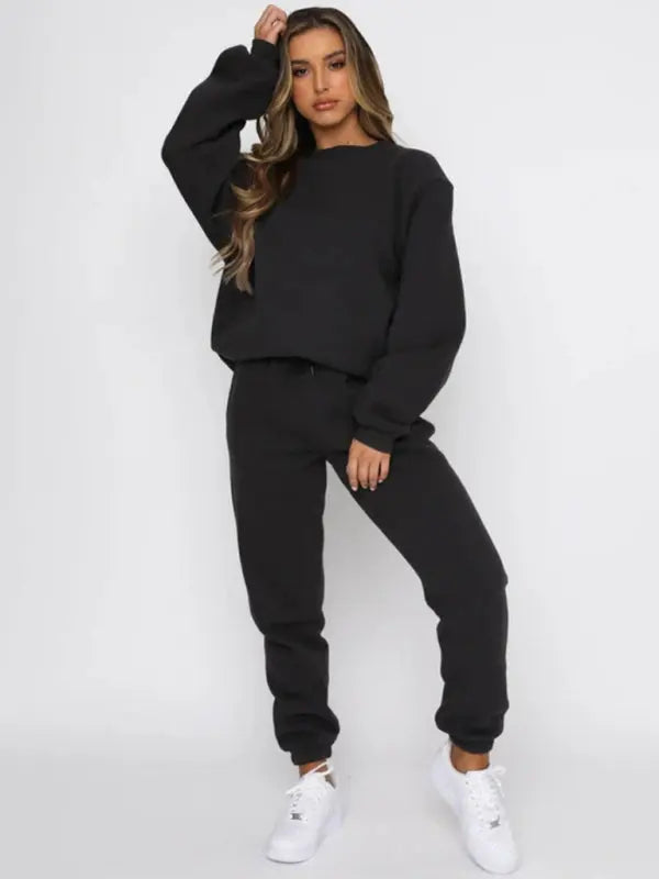 Blue Zone Planet |  Solid Color Round able Collar Pullover Long Sleeve Trousers Sweater Suit BLUE ZONE PLANET