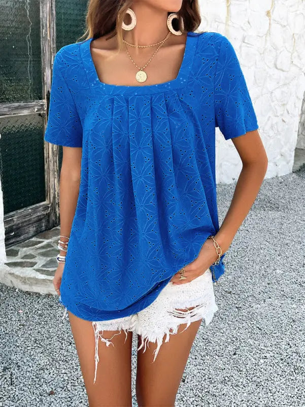 Blue Zone Planet |  Spring and summer solid color short-sleeved T-shirt tops BLUE ZONE PLANET