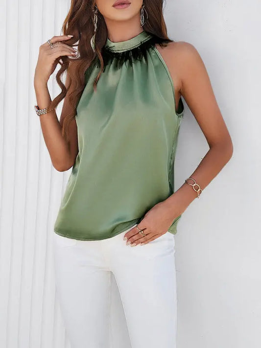 Blue Zone Planet |  Spring and summer style sleeveless stand collar feather top BLUE ZONE PLANET