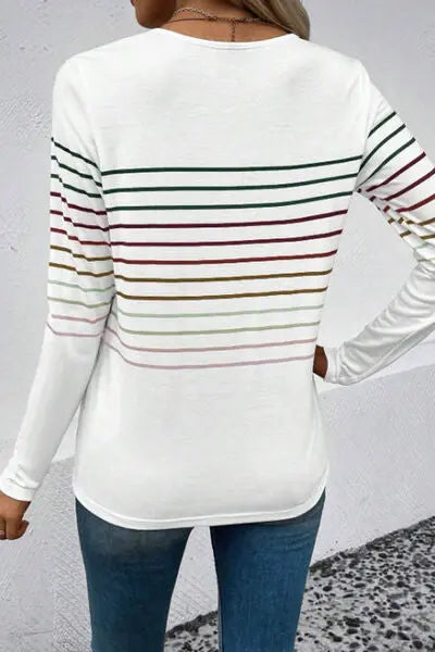 Blue Zone Planet |  Striped Round Neck Long Sleeve T-Shirt BLUE ZONE PLANET