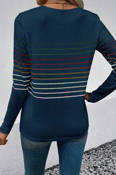 Blue Zone Planet |  Striped Round Neck Long Sleeve T-Shirt BLUE ZONE PLANET