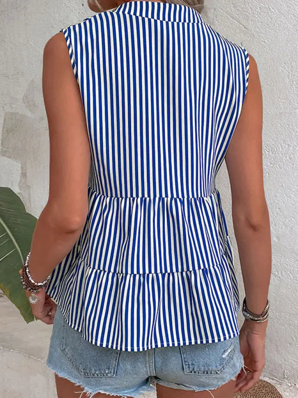 Blue Zone Planet | Summer tops sleeveless v-neck striped shirt BLUE ZONE PLANET