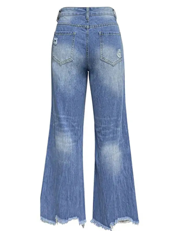 Blue Zone Planet |  Tassel washed ripped wide leg jeans BLUE ZONE PLANET