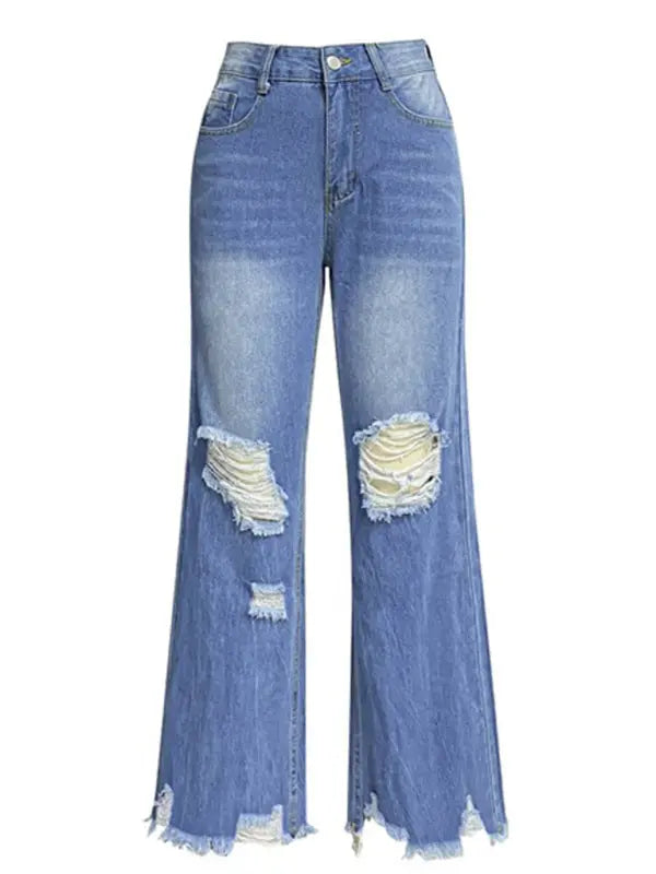 Blue Zone Planet |  Tassel washed ripped wide leg jeans BLUE ZONE PLANET