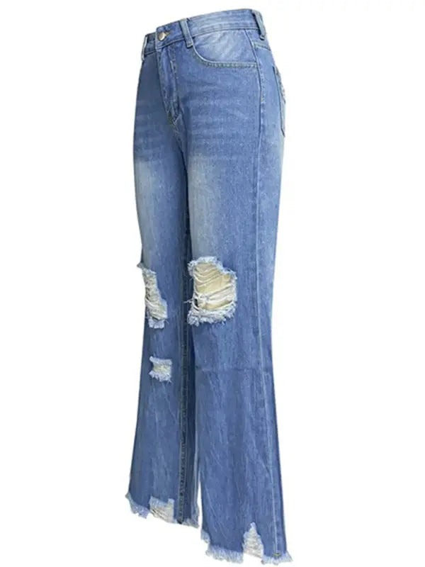 Blue Zone Planet |  Tassel washed ripped wide leg jeans BLUE ZONE PLANET