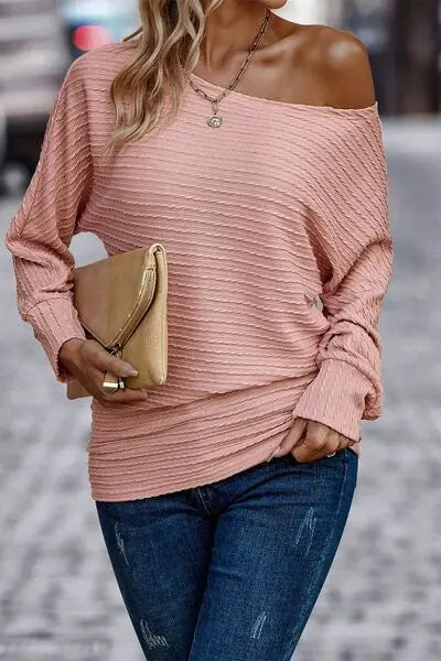 Blue Zone Planet |  Texture Round Neck Long Sleeve Top BLUE ZONE PLANET