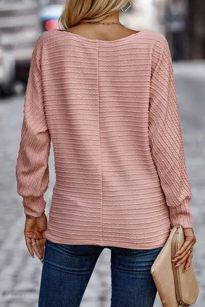 Blue Zone Planet |  Texture Round Neck Long Sleeve Top BLUE ZONE PLANET