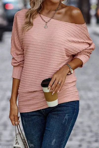 Blue Zone Planet |  Texture Round Neck Long Sleeve Top BLUE ZONE PLANET