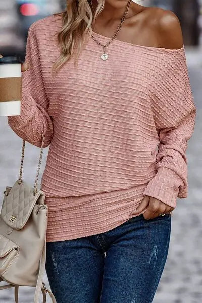 Blue Zone Planet |  Texture Round Neck Long Sleeve Top BLUE ZONE PLANET