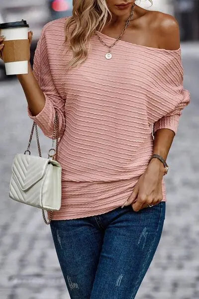 Blue Zone Planet |  Texture Round Neck Long Sleeve Top BLUE ZONE PLANET