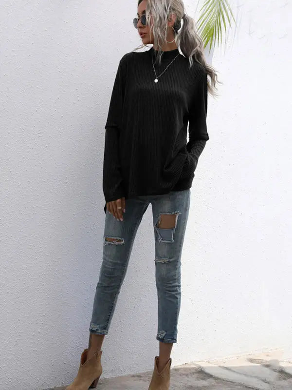 Blue Zone Planet |  Turtleneck Top Solid Color Long Sleeve Loose Bottoming Knit Sweater BLUE ZONE PLANET