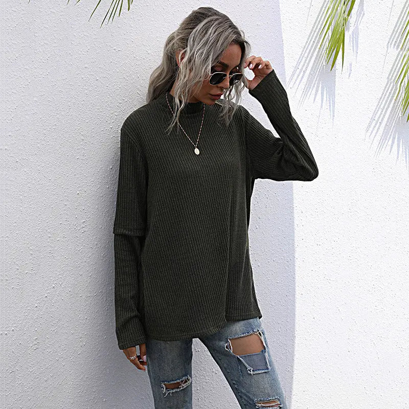 Blue Zone Planet |  Turtleneck Top Solid Color Long Sleeve Loose Bottoming Knit Sweater BLUE ZONE PLANET