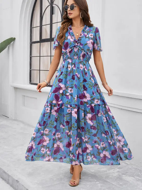 Blue Zone Planet |  Vanessa's floral printed tiered maxi dress BLUE ZONE PLANET