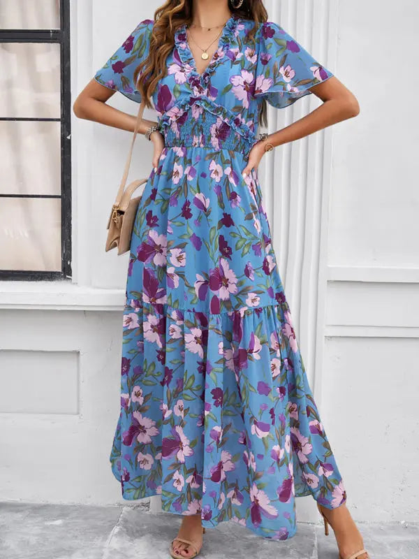 Blue Zone Planet |  Vanessa's floral printed tiered maxi dress BLUE ZONE PLANET