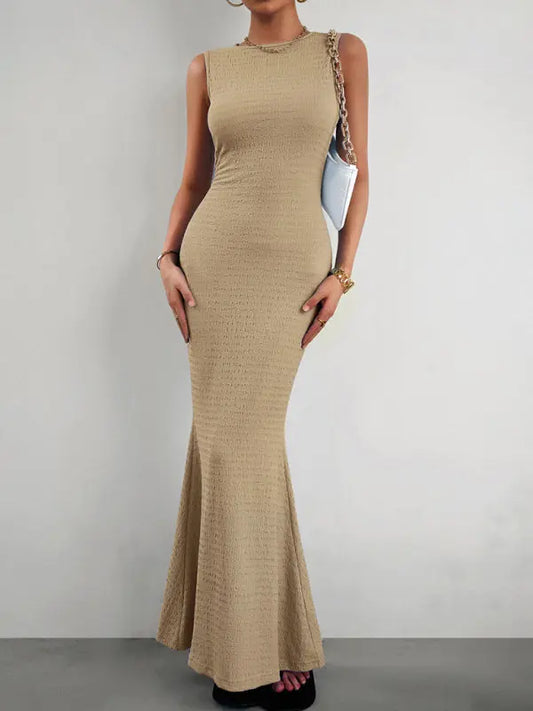 Blue Zone Planet |  Victoria's Elegant Slim Vest Knitted Solid Color Sleeveless Maxi Dress BLUE ZONE PLANET