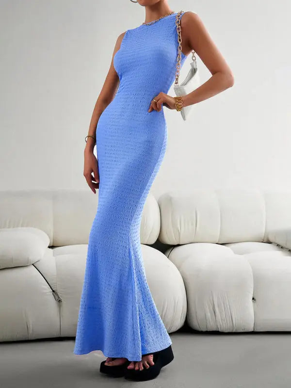 Blue Zone Planet |  Victoria's Elegant Slim Vest Knitted Solid Color Sleeveless Maxi Dress BLUE ZONE PLANET