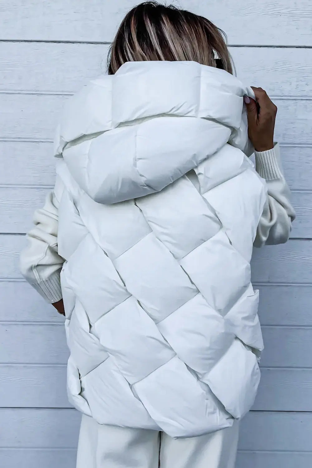 Blue Zone Planet |  White Quilted Zipper Front Hooded Vest Coat Blue Zone Planet