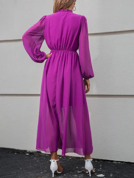 Blue Zone Planet |  Woman'S Autumn New V-Neck High Waist Purple Skirt Tie Dress kakaclo