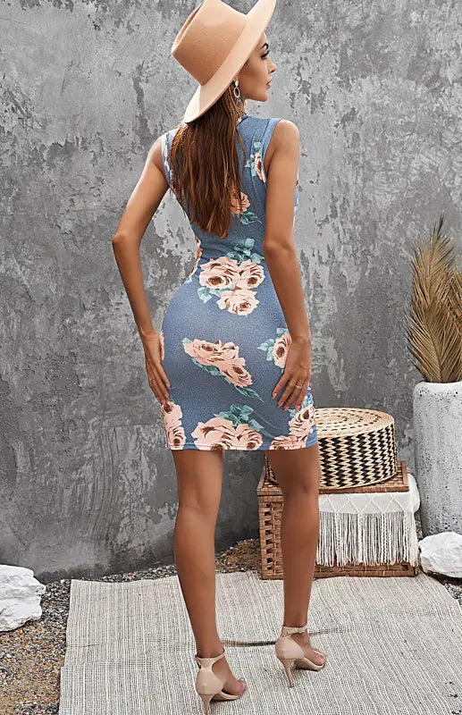 Blue Zone Planet |  Women’s Summer Floral Print Cut Out Wrap Tie Knot Dress BLUE ZONE PLANET