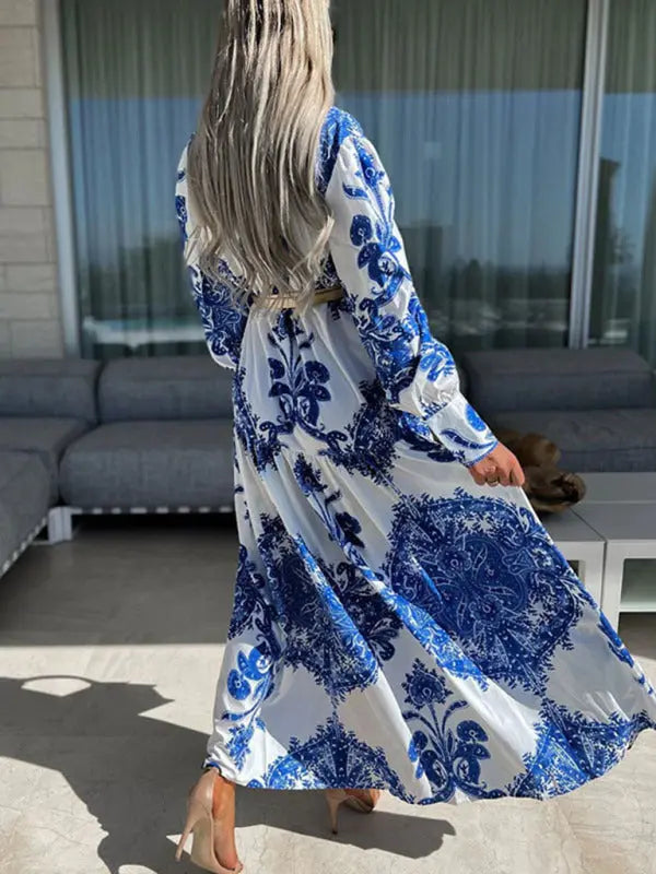 Blue Zone Planet |  Women's Woven Loose Vintage Style Vacation Long Sleeve Dress kakaclo