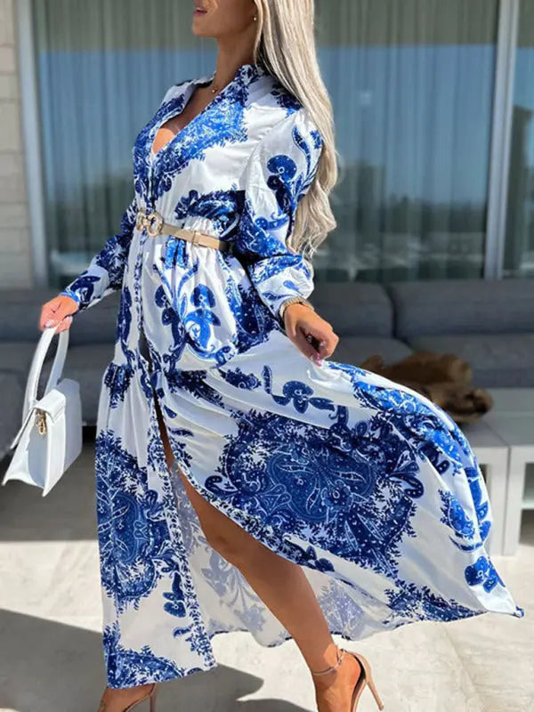 Zone Planet | Cara's Loose Boho Vintage Long Sleeve Maxi Dress